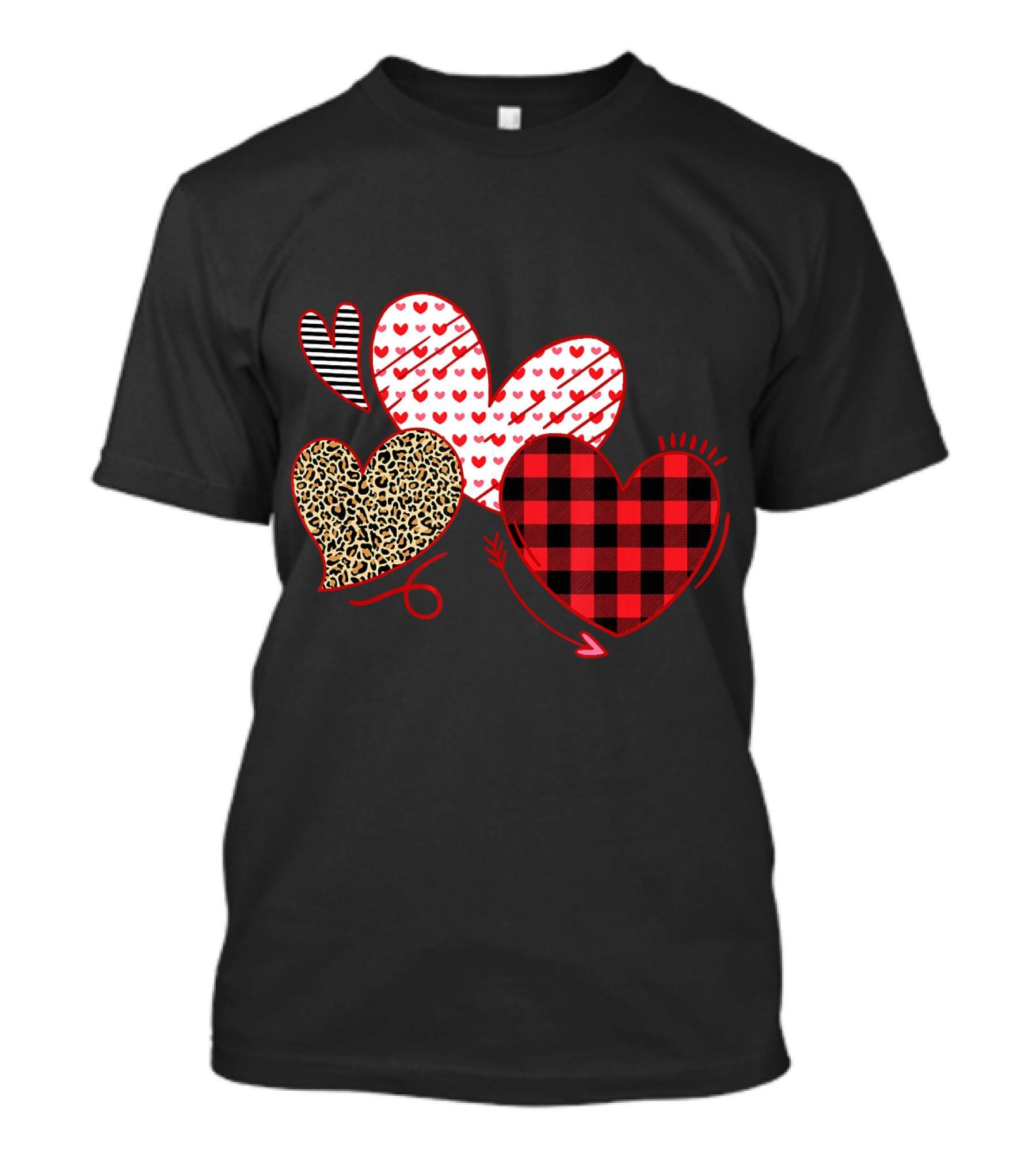 Hearts And Arrows Leopard Plaid Valentine's Day T-Shirt