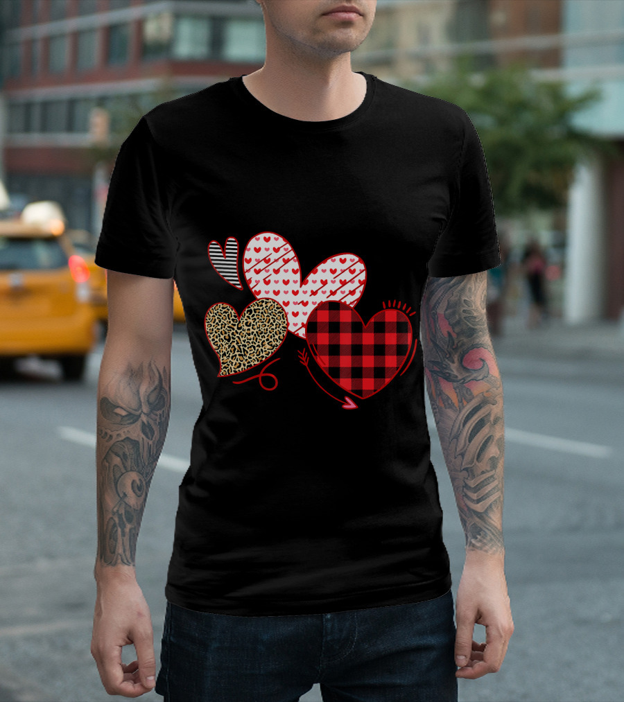 Hearts And Arrows Leopard Plaid Valentine's Day T-Shirt