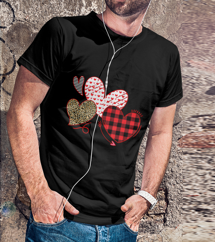 Hearts And Arrows Leopard Plaid Valentine's Day T-Shirt