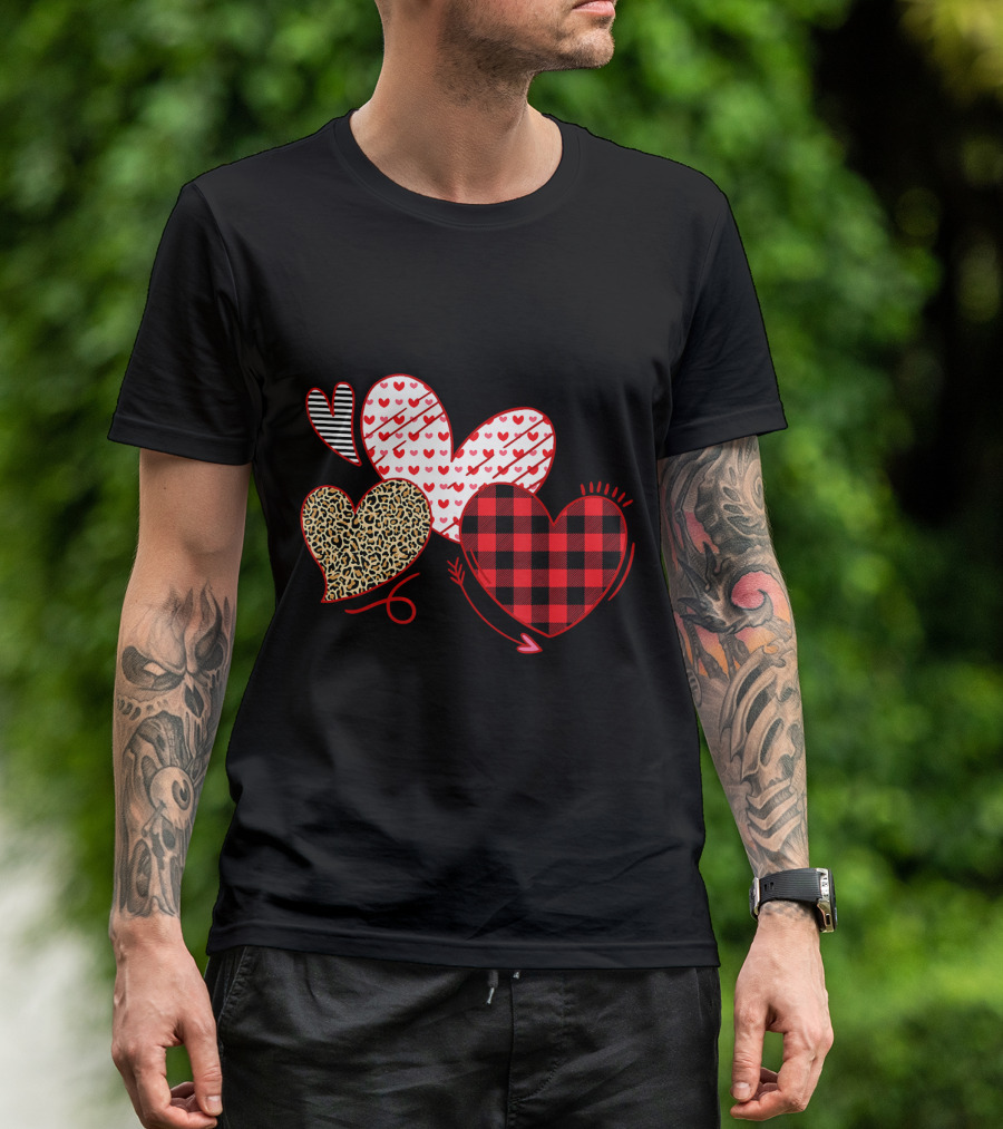 Hearts And Arrows Leopard Plaid Valentine's Day T-Shirt