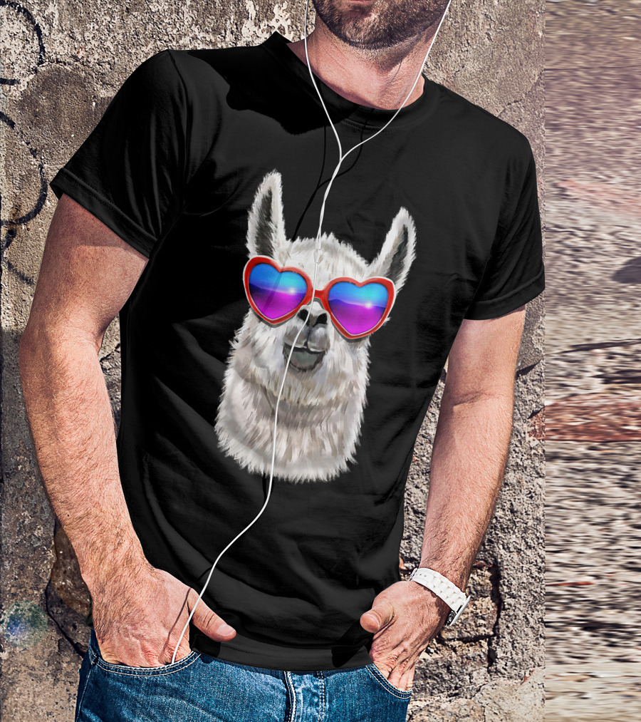Llama Lover Valentine's Day Heart Sunglasses T-Shirt