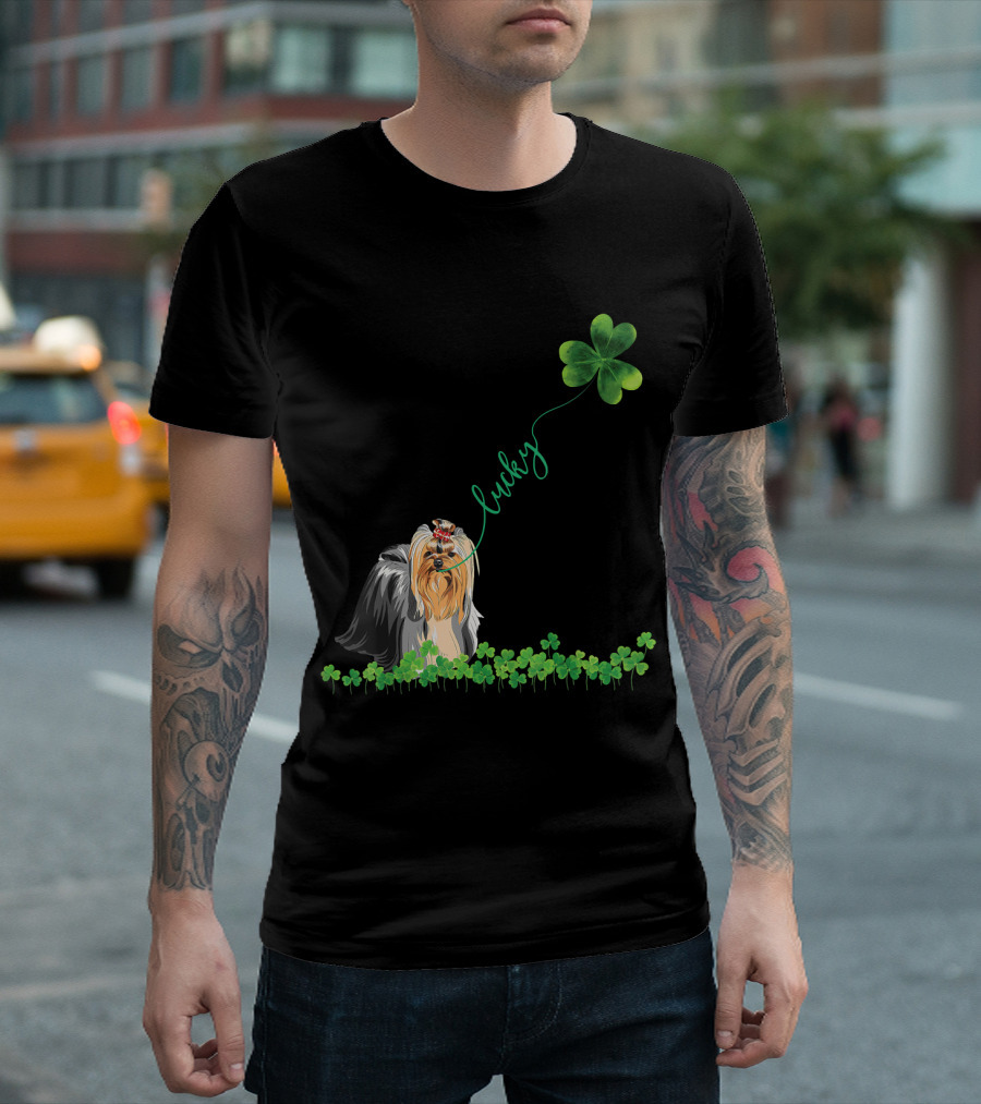 Lucky Yorkie Dog Shamrock St Patrick Day T-Shirt