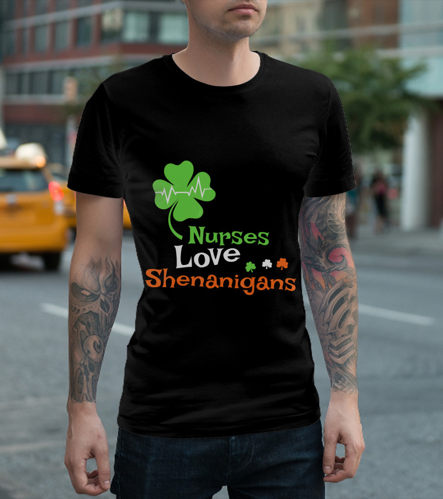 Nurses Love Shenanigans Clover Heartbeat T-Shirt