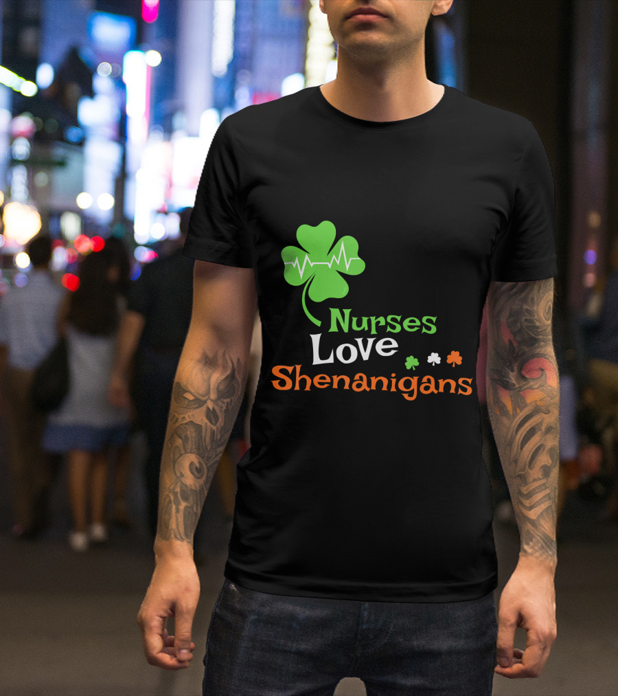 Nurses Love Shenanigans Clover Heartbeat T-Shirt