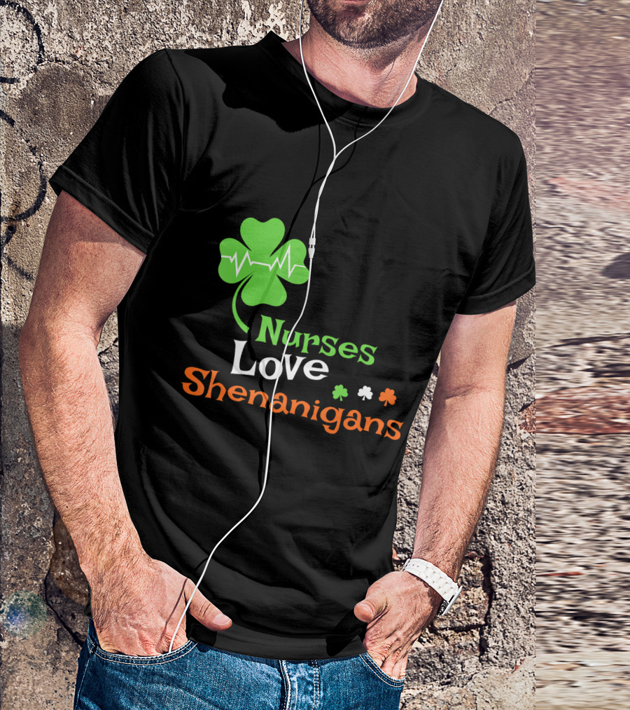 Nurses Love Shenanigans Clover Heartbeat T-Shirt