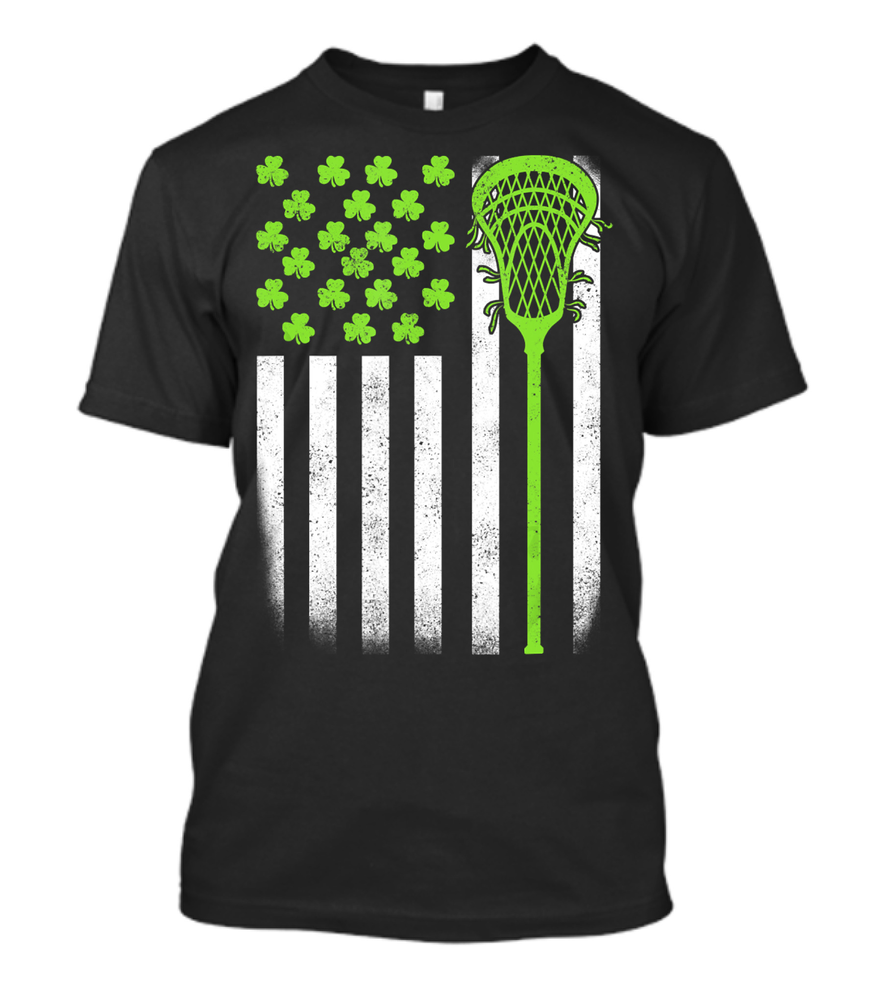 St Patricks Day Shamrock Lacrosse Stick USA Flag T-Shirt