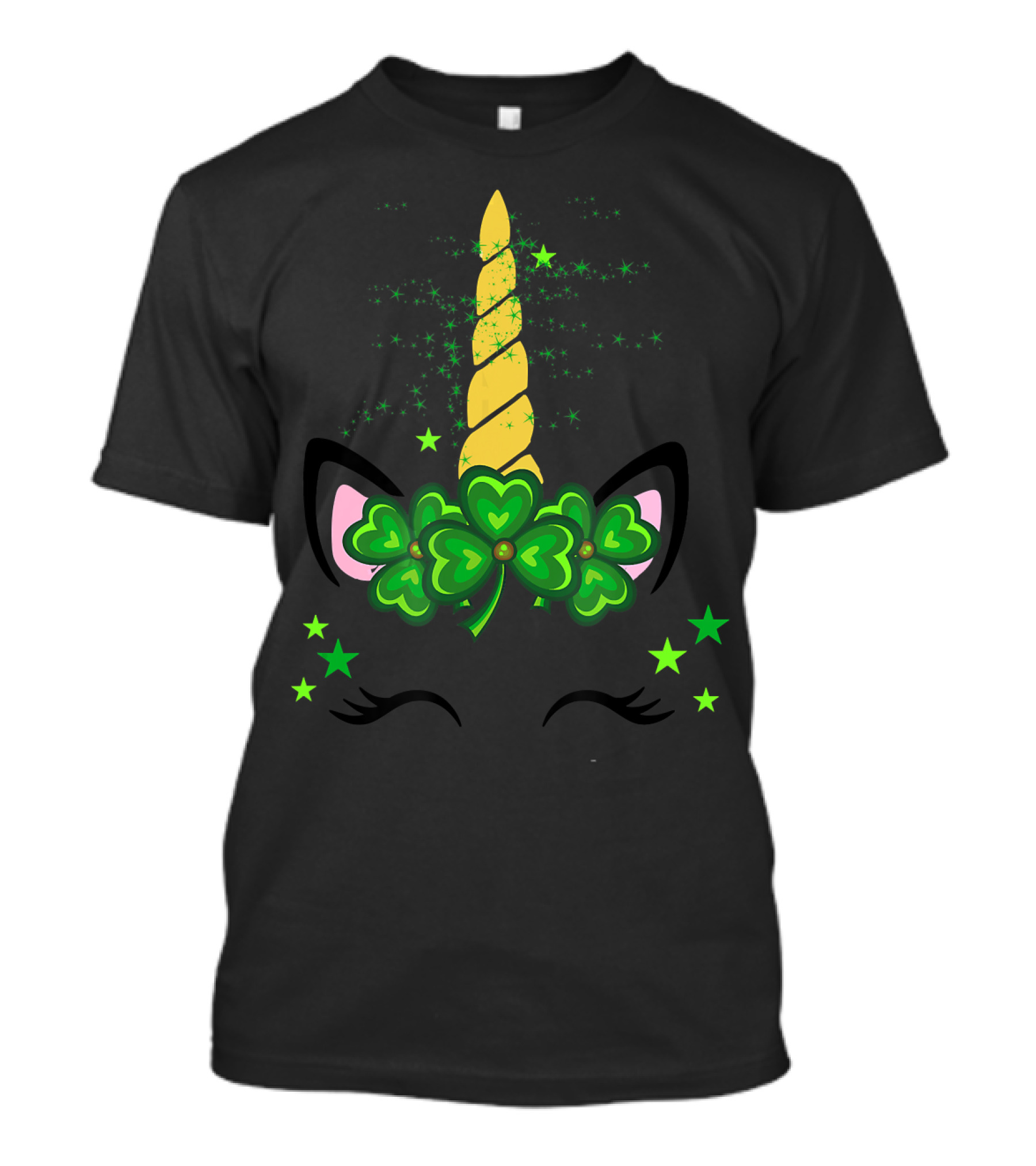 St. Patrick's Day Irish Unicorn Face Shamrock Clover Horn With Stars T-Shirt
