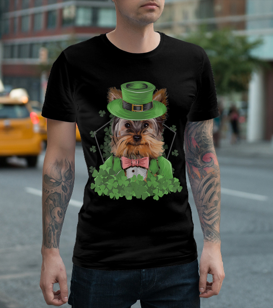 Yorkshire Terrier Yorkie Puppy Saint Patricks Day Shamrocks T-Shirt