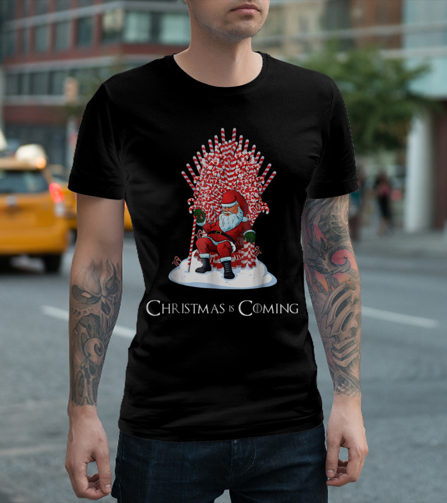 Santa Candy Cane Throne Christmas Is Coming T-Shirt