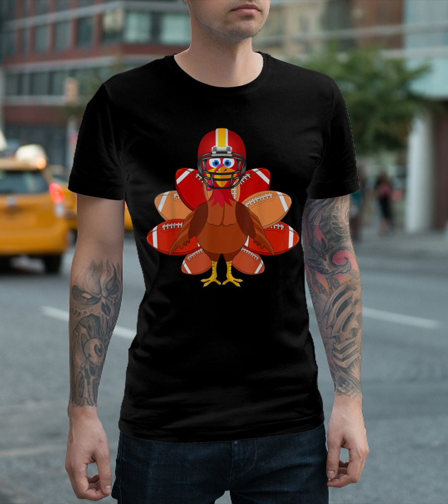 Turkey Football Helmet Thankful Footballs T-Shirt