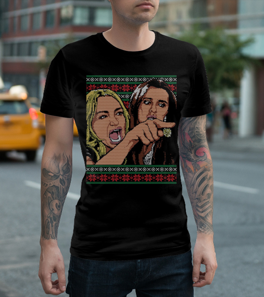 Woman Yelling At Cat Ugly Christmas Sweater Meme Cross Stitch T-Shirt