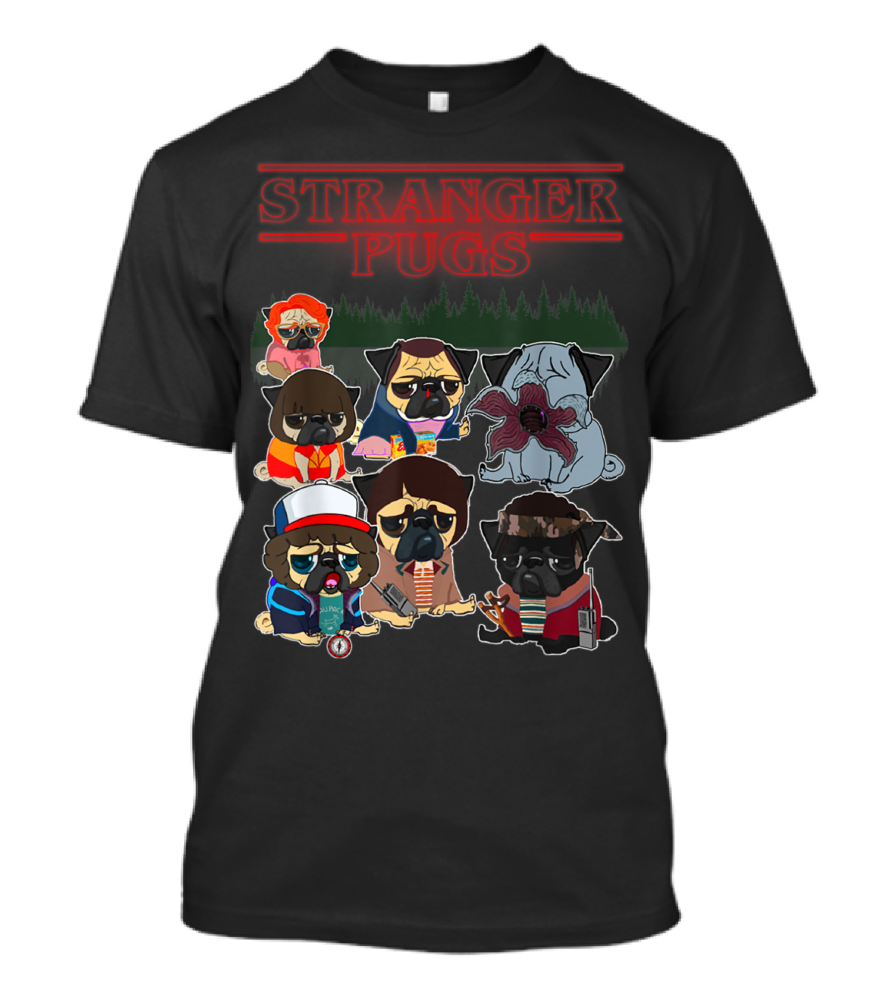 Stranger Pugs Funny Things Parody With Character T-Shirt