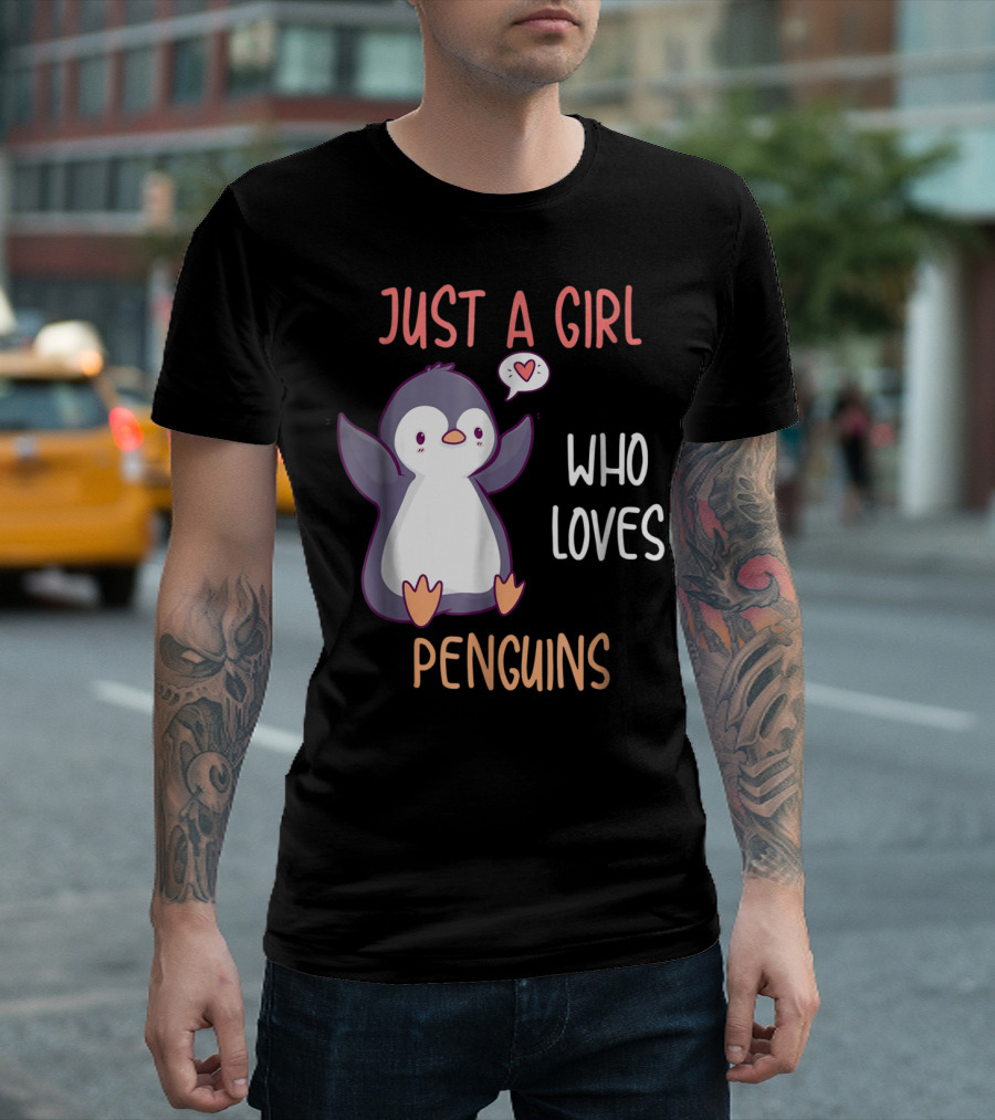 Just A Girl Who Loves Penguins Cute Penguin With Heart Balloon T-Shirt