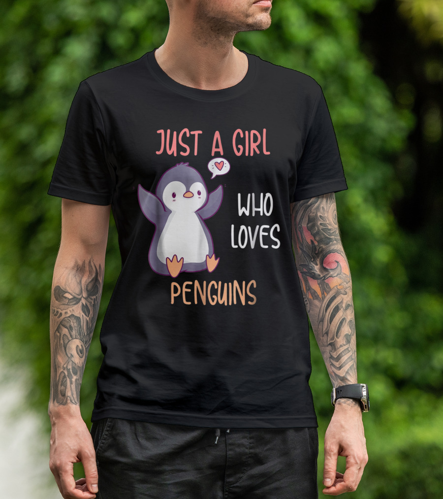 Just A Girl Who Loves Penguins Cute Penguin With Heart Balloon T-Shirt