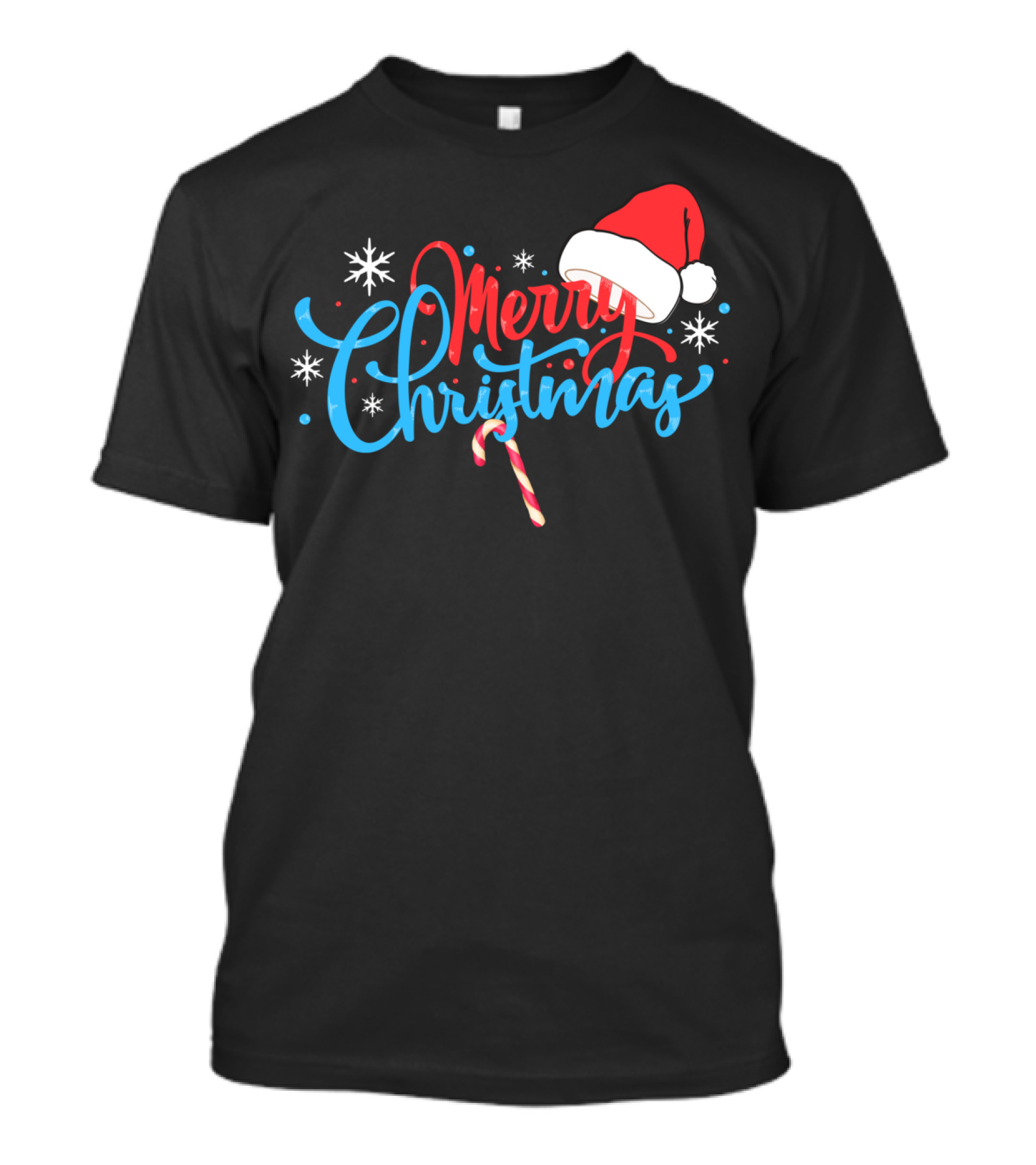 Merry Christmas Santa's Hat With Candy Cane Snowflakes T-Shirt