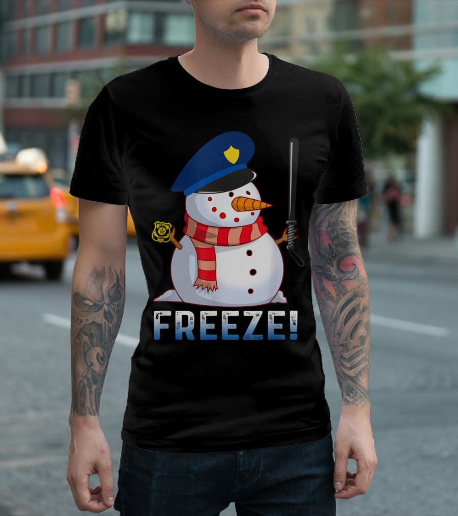 Freeze Police Snowman Badge and Baton T-Shirt