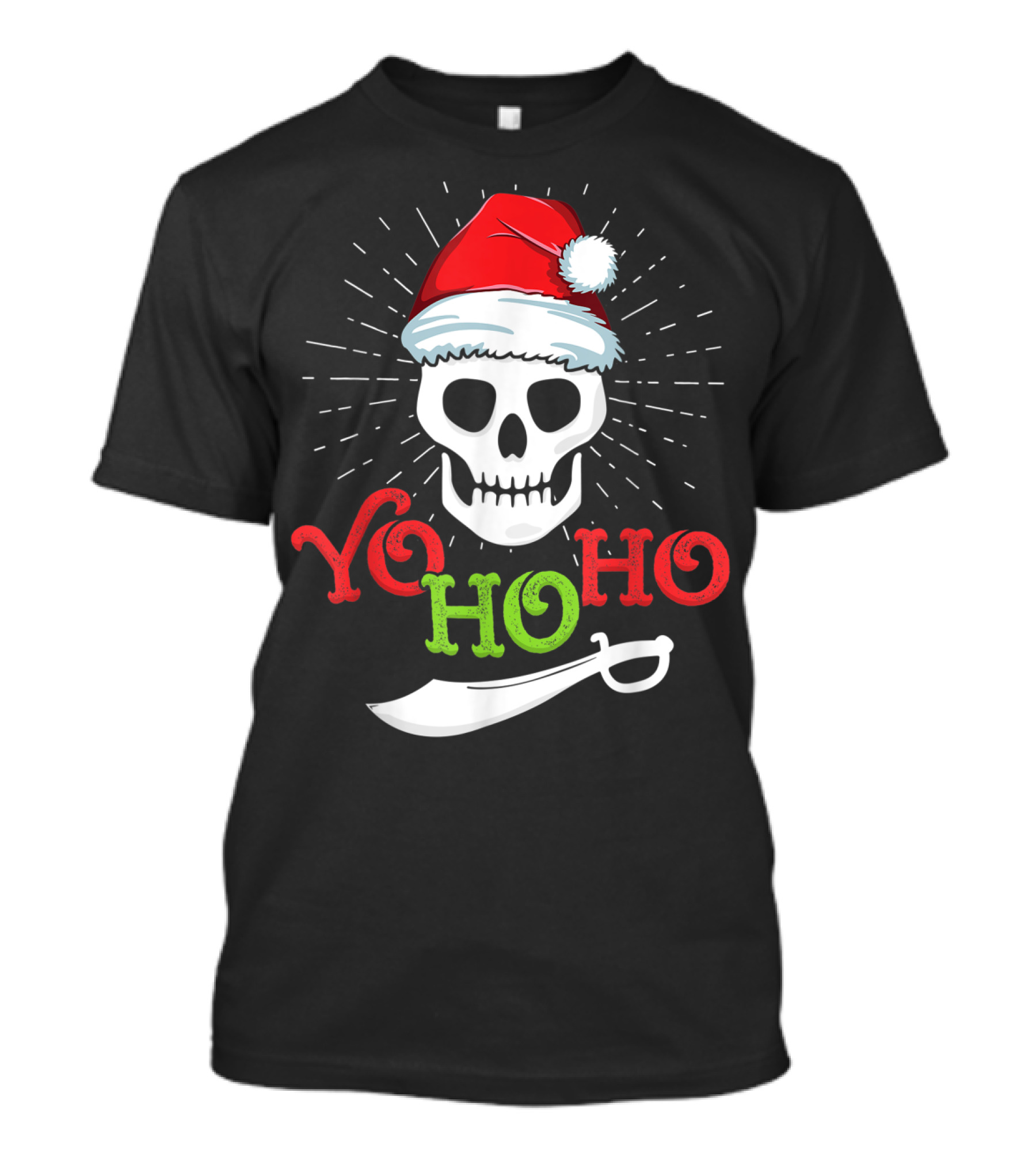 Yo Ho Ho Pirate Christmas Skull Santa Hat Holiday Fun T-Shirt