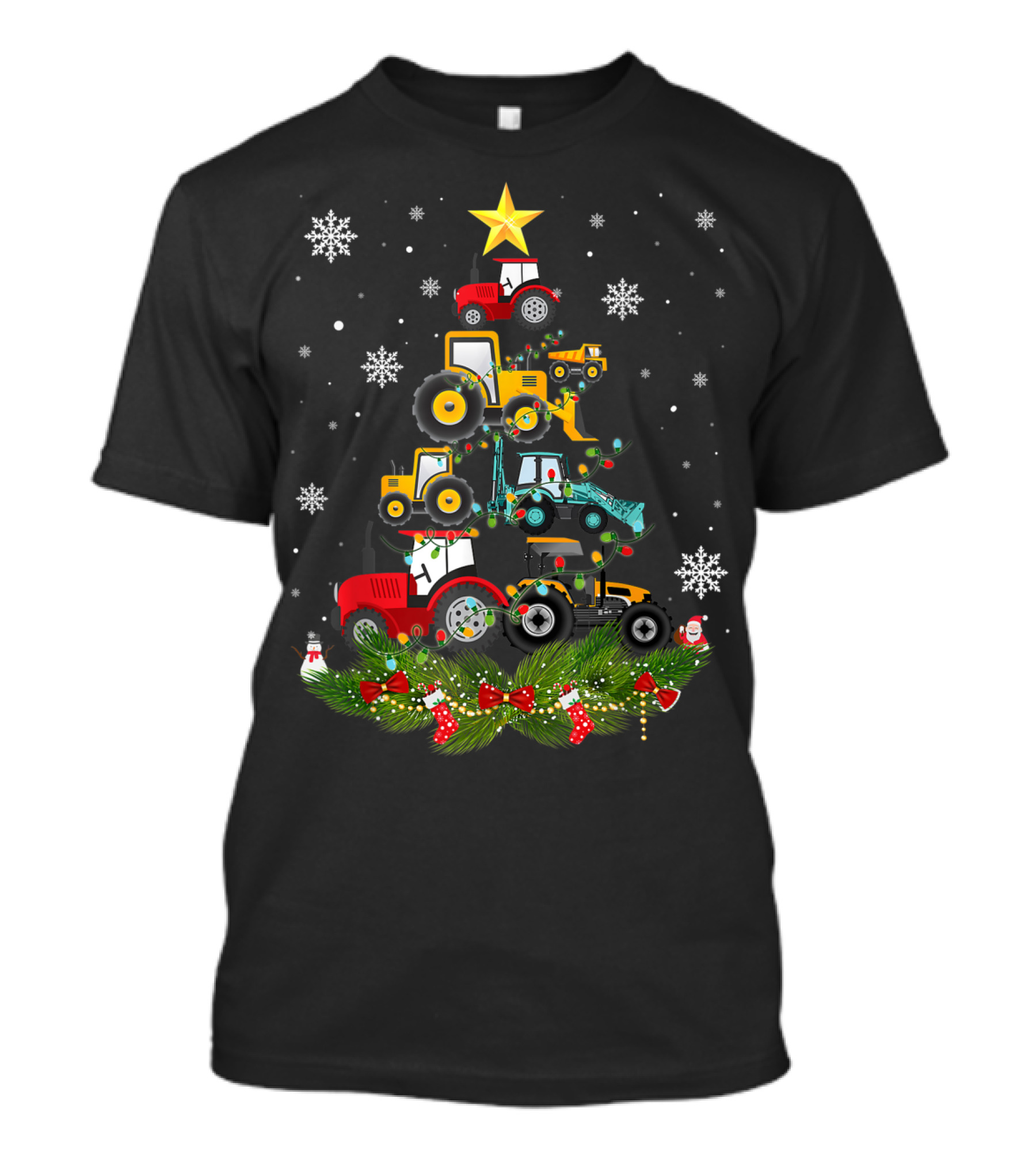 Holiday Tractor Christmas Tree With Snowflakes And Star T-Shirt