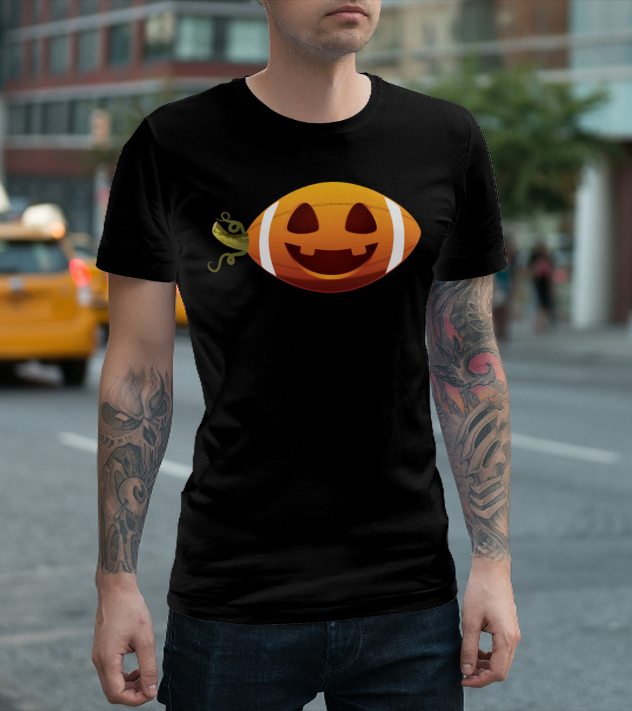 American Football Pumpkin Jack-O'-Lantern Face Halloween T-Shirt