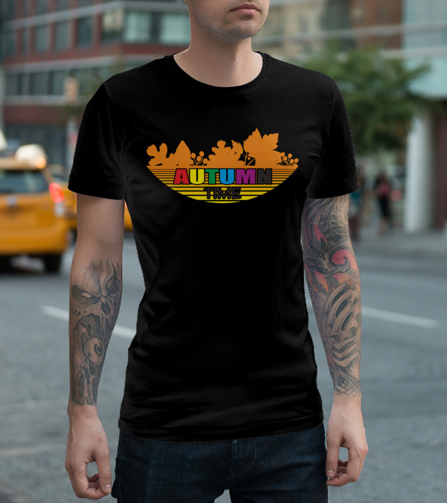 AUTUMN TIME Colorful Leaves Retro Vibe T-Shirt
