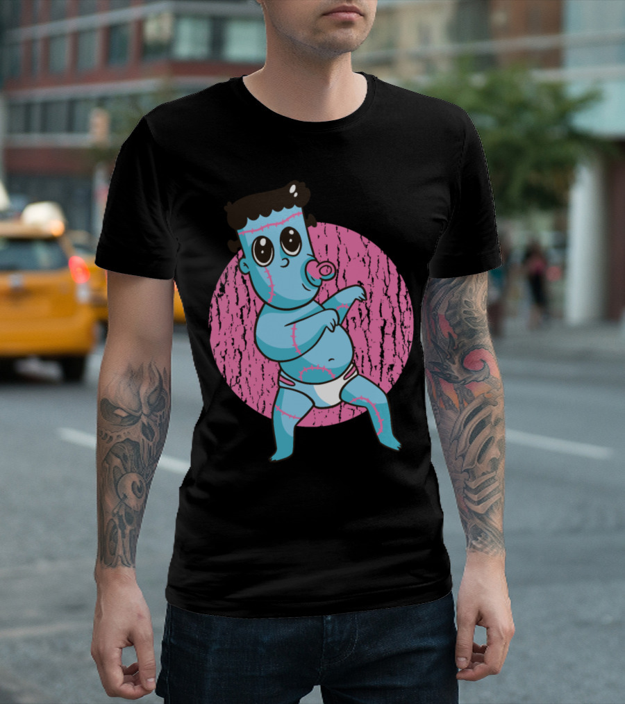 Baby Frankenstein with Pink Baby Background T-Shirt