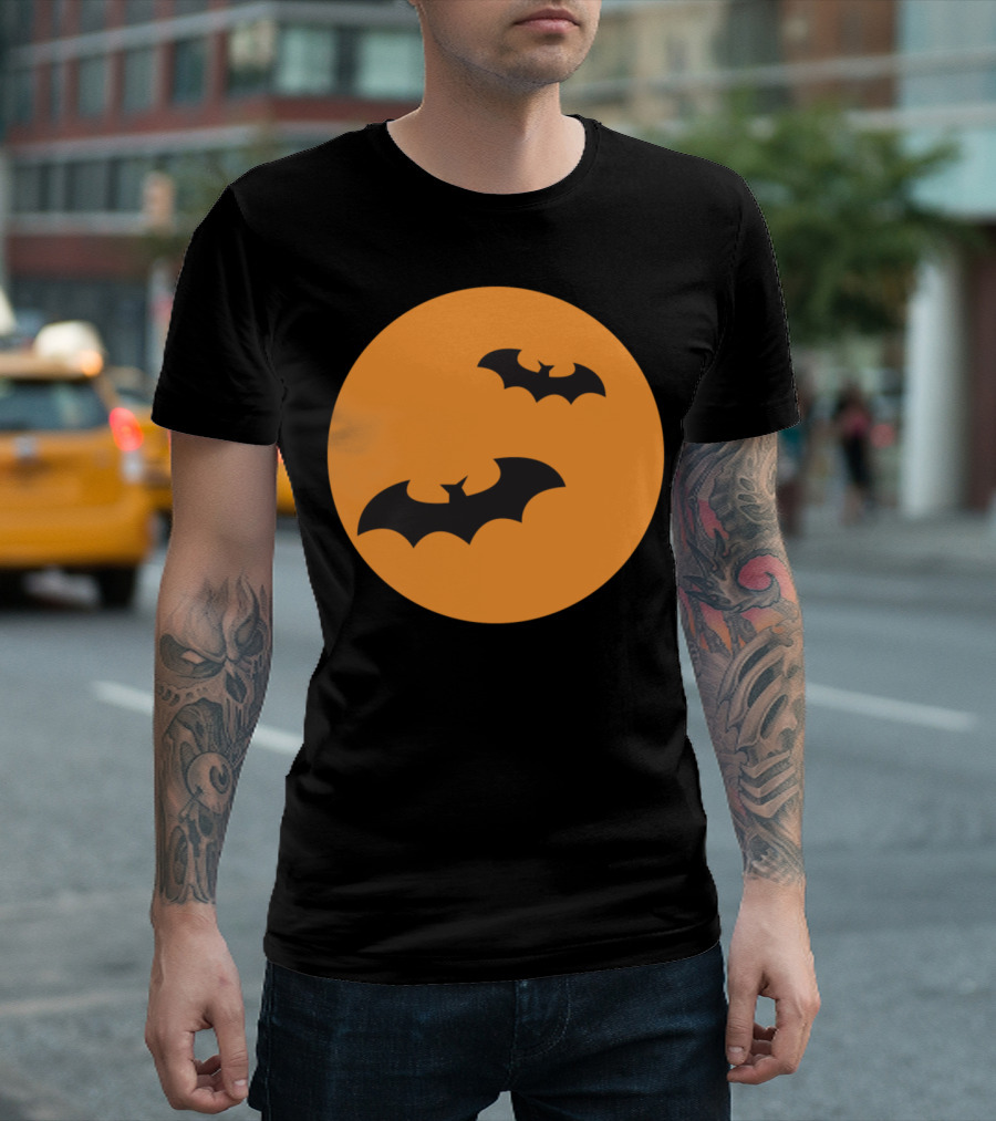 Halloween Orange Moon with Flying Bats T-Shirt