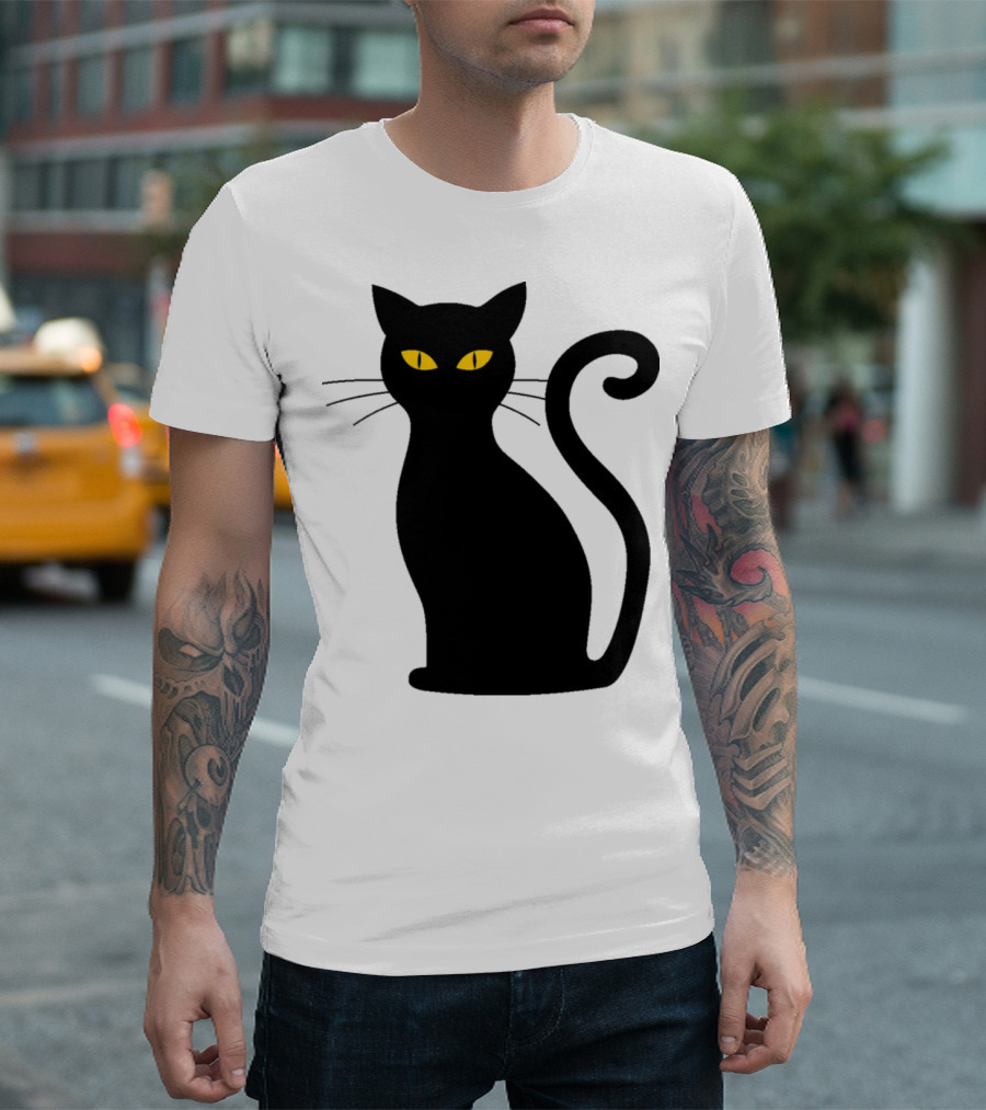 Black Cat Silhouette With Yellow Eyes T-Shirt