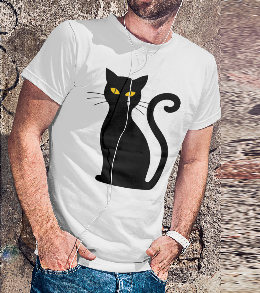 Black Cat Silhouette With Yellow Eyes T-Shirt