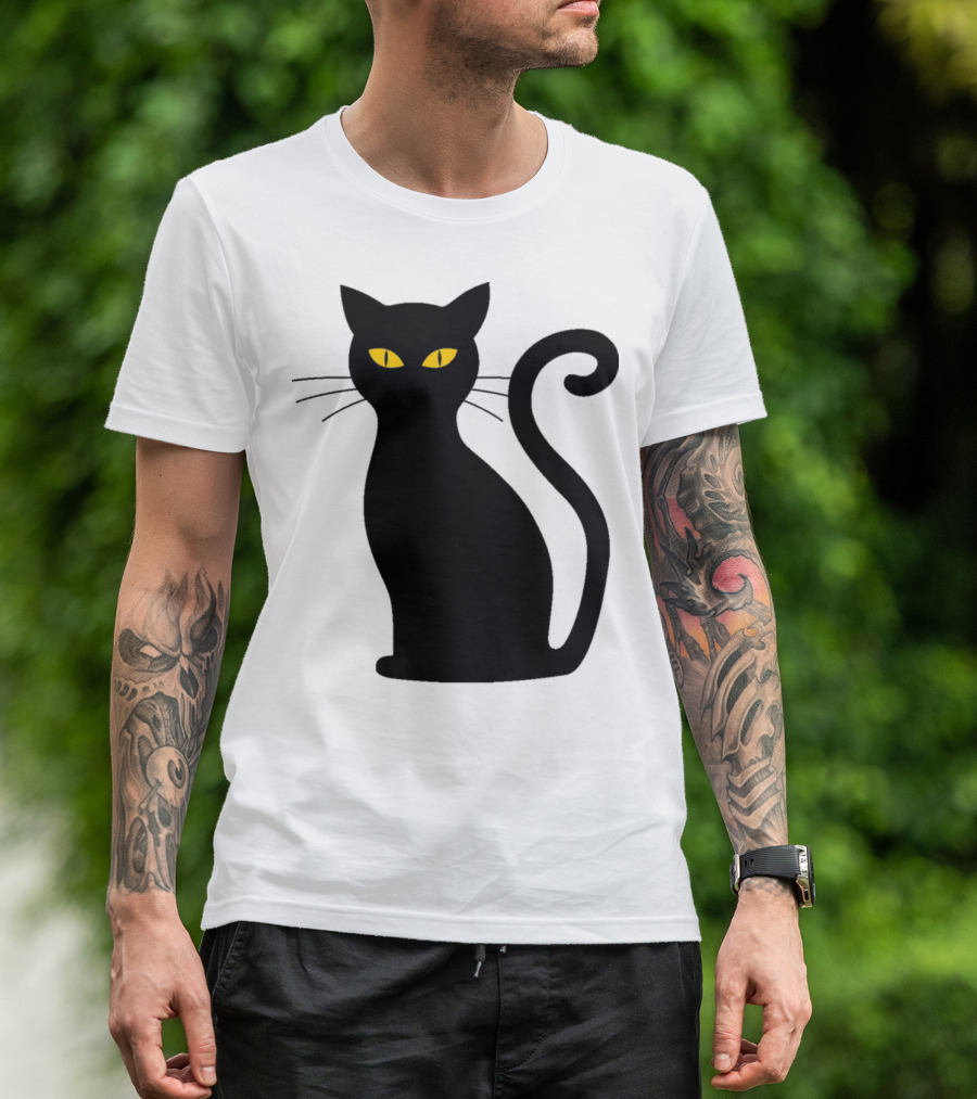 Black Cat Silhouette With Yellow Eyes T-Shirt