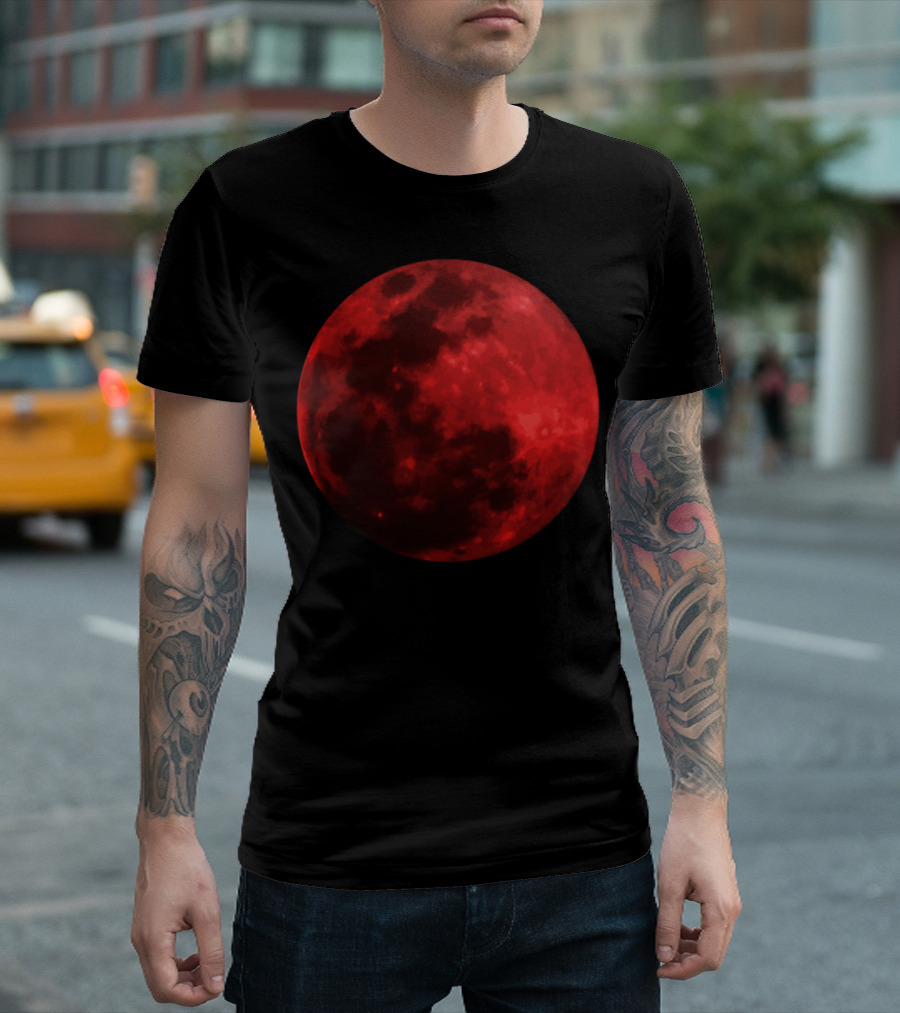 Blood Moon Space Realistic Lunar Eclipse T-Shirt