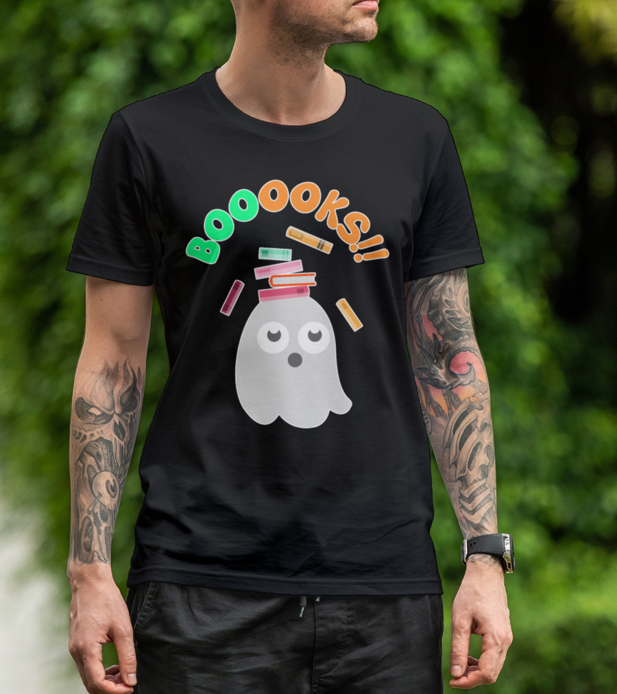 BOOOOKS Ghost Halloween Reading Geek With Floating Books T-Shirt