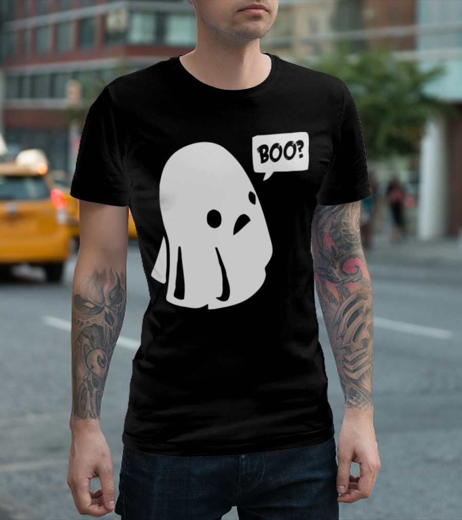 Boo Halloween Ghost Design Ghost Face with Speech Bubble Boo Question T-Shirt