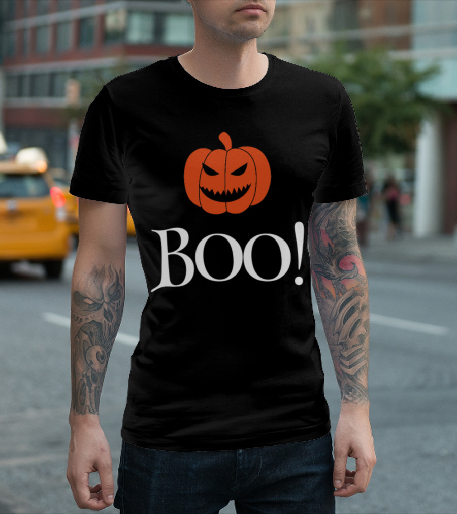BOO Halloween Funny Pumpkin Face T-Shirt