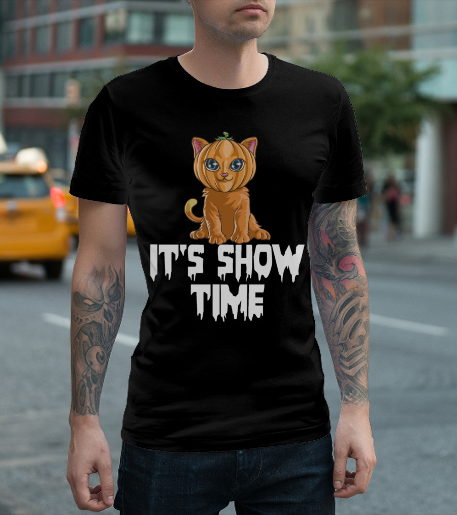Cat Pumpkin It's Show Time Halloween Cute Kitty T-Shirt