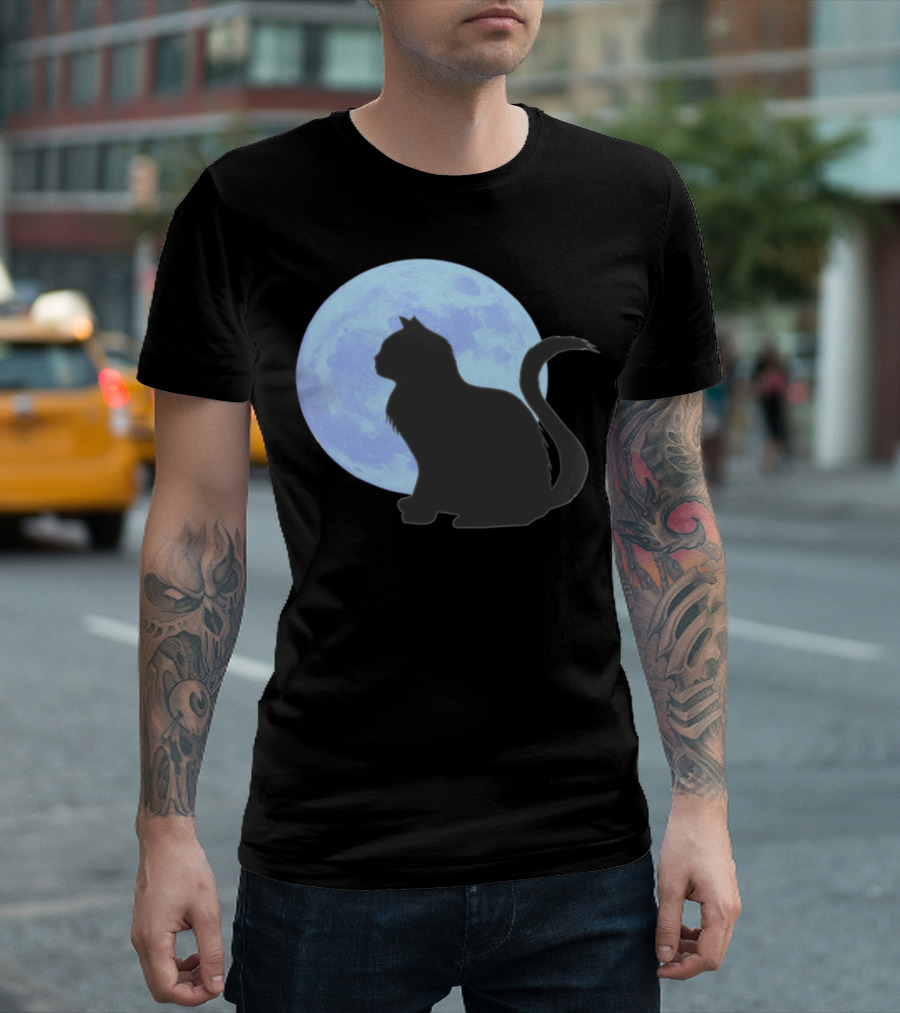 Cat Moon Blue Gothic Halloween Animals Cat Moon T-Shirt