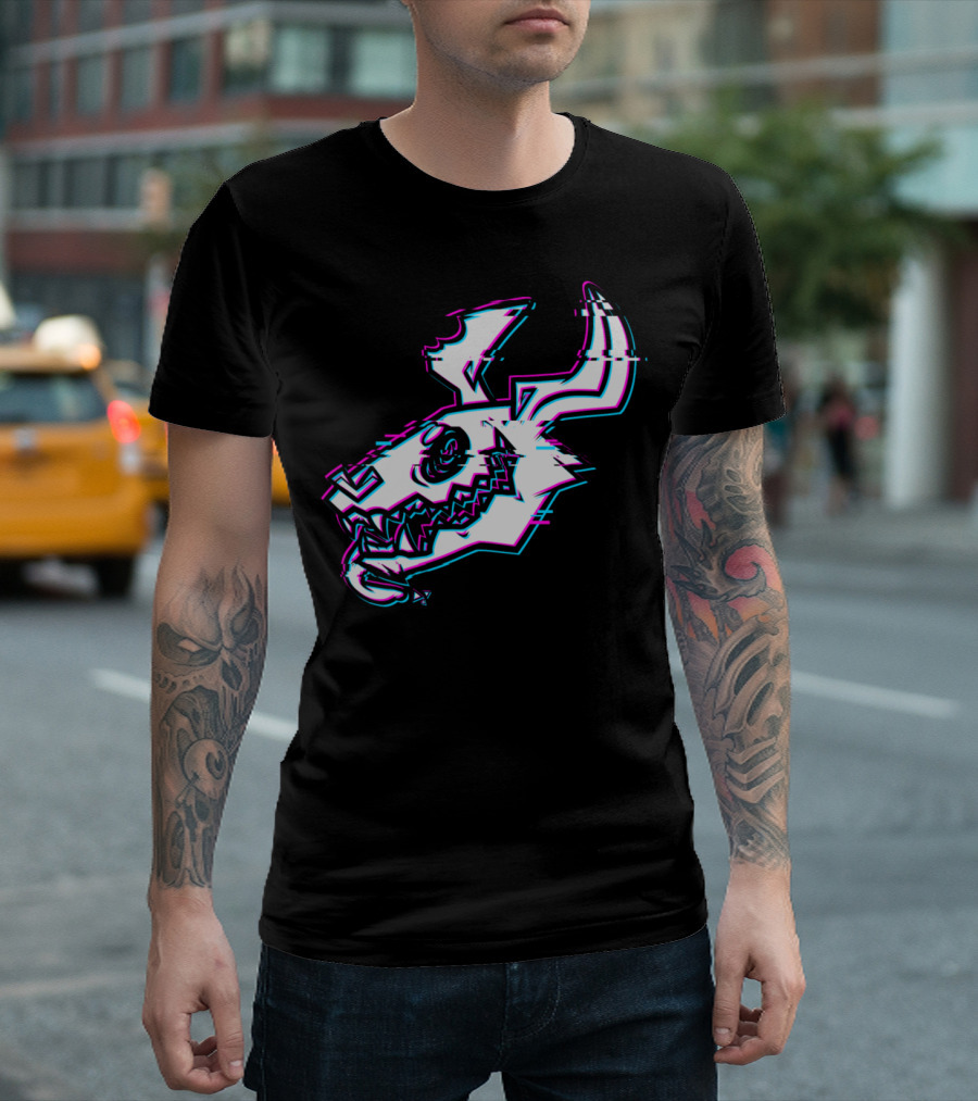 Converge Glitch Skull Graphic With Neon Accents T-Shirt