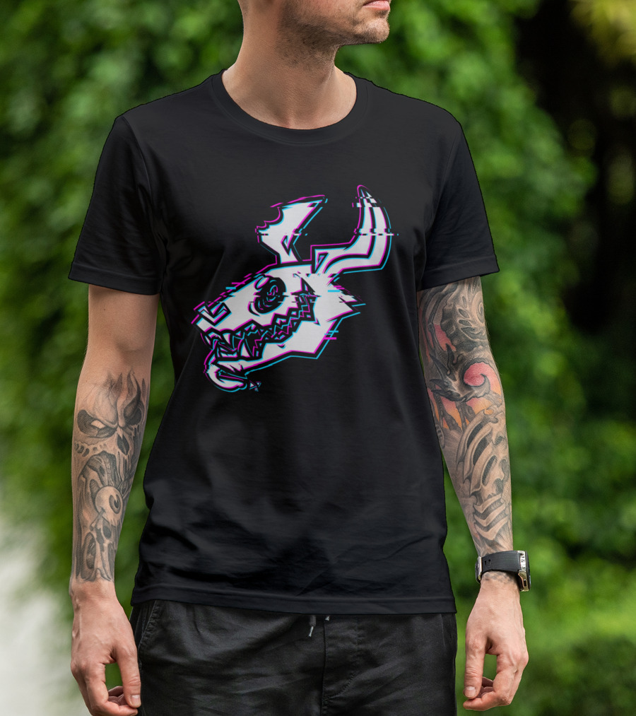 Converge Glitch Skull Graphic With Neon Accents T-Shirt