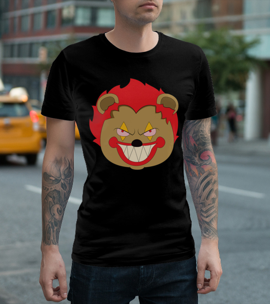 Creepy Clown Bear Face with Red Hair and Evil Smile T-Shirt