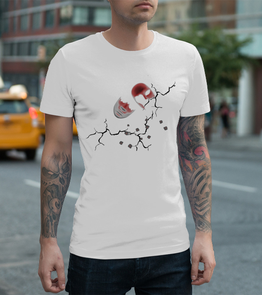 Cracked Mask with Creepy Red Shading and Angular Features T-Shirt