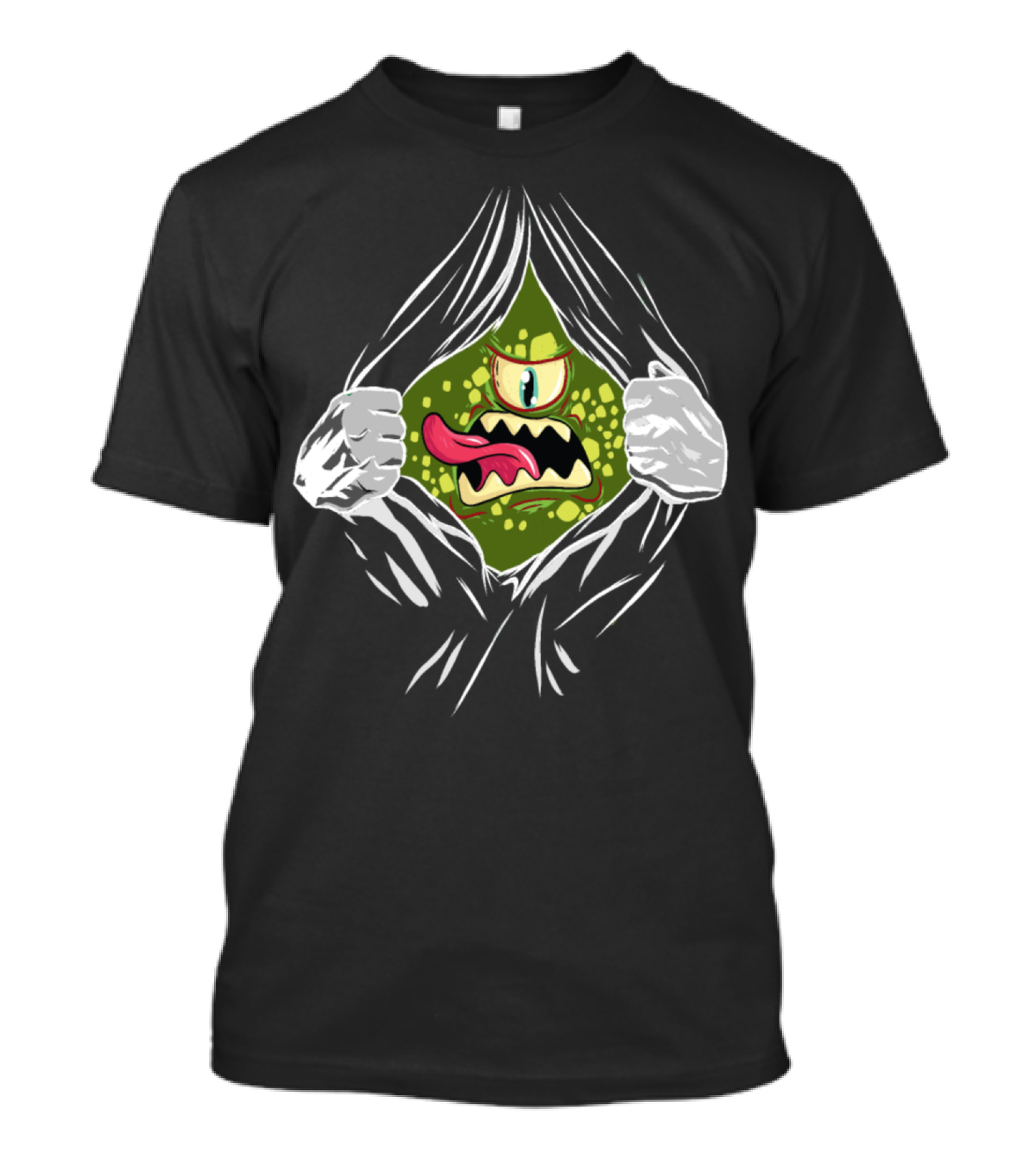 Creepy Monster Peeking Through Torn Fabric With Green Textured Skin And One Eye T-Shirt