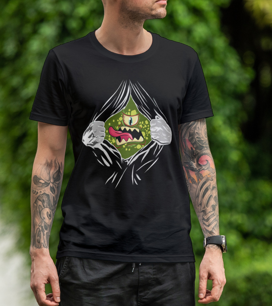 Creepy Monster Peeking Through Torn Fabric With Green Textured Skin And One Eye T-Shirt