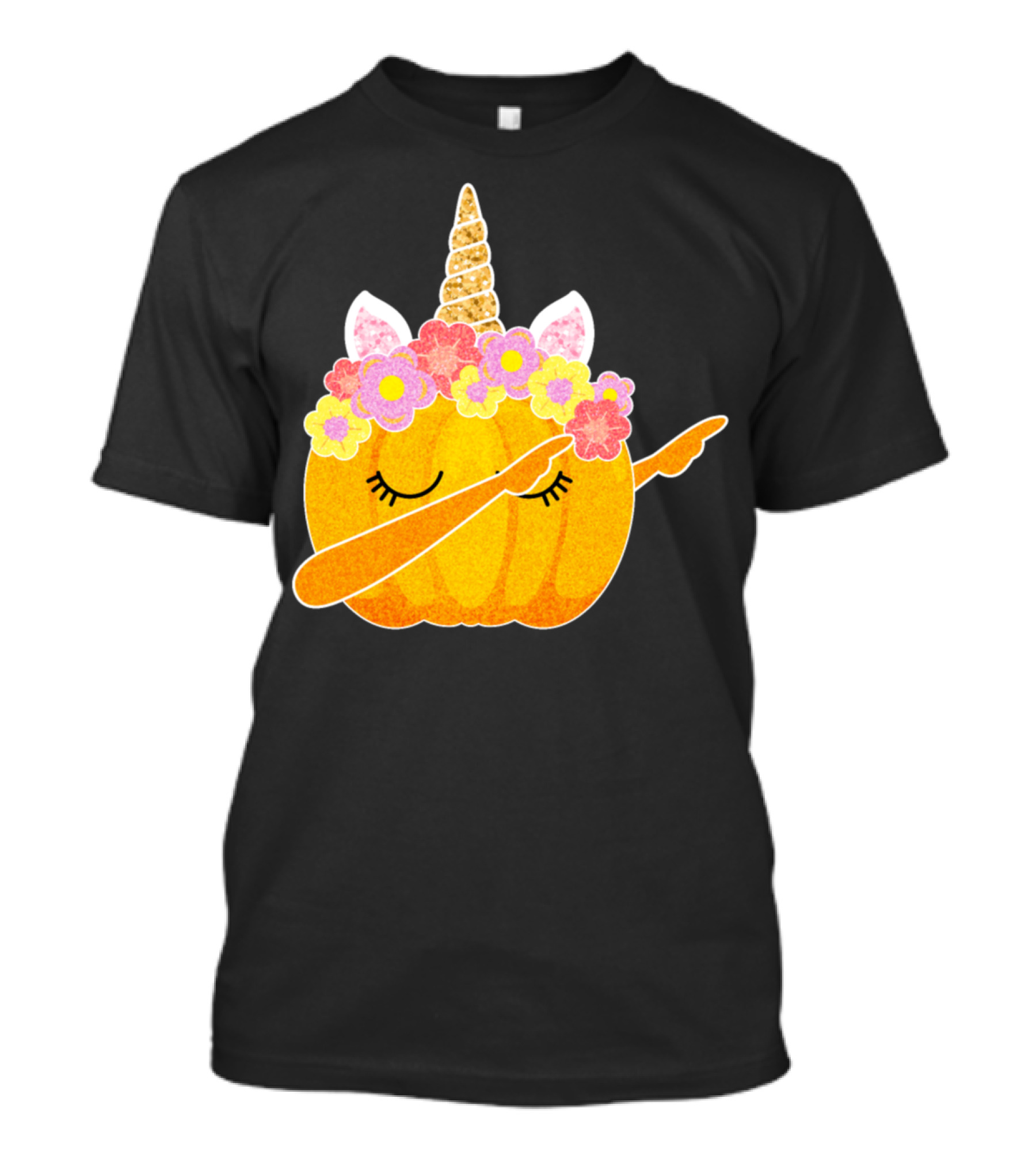 Cute Floral Dabbing Pumpkin Unicorn T-Shirt
