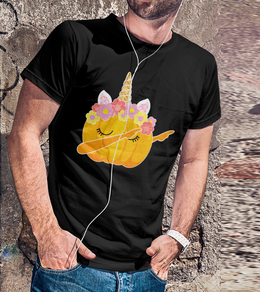 Cute Floral Dabbing Pumpkin Unicorn T-Shirt