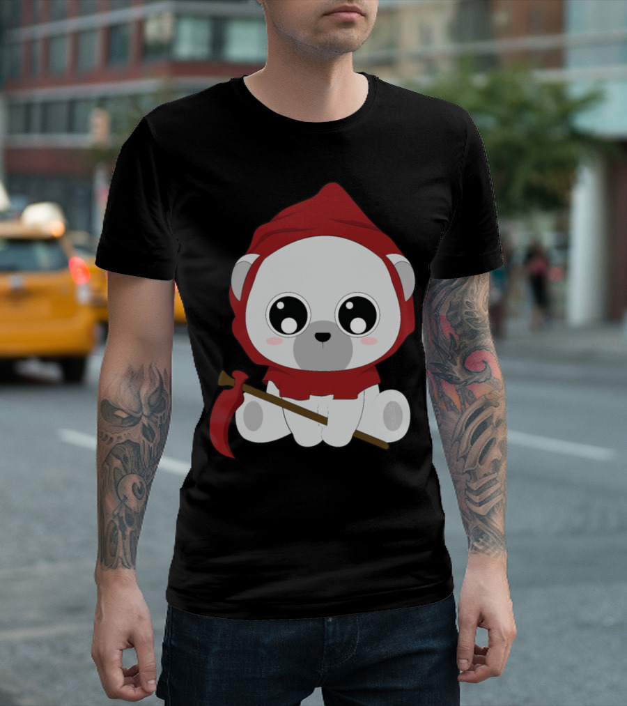 Cute Bear In Red Hood With Scythe Halloween T-Shirt