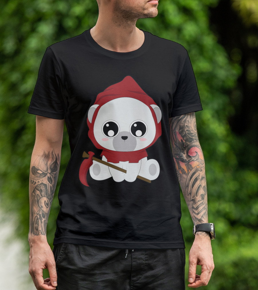 Cute Bear In Red Hood With Scythe Halloween T-Shirt