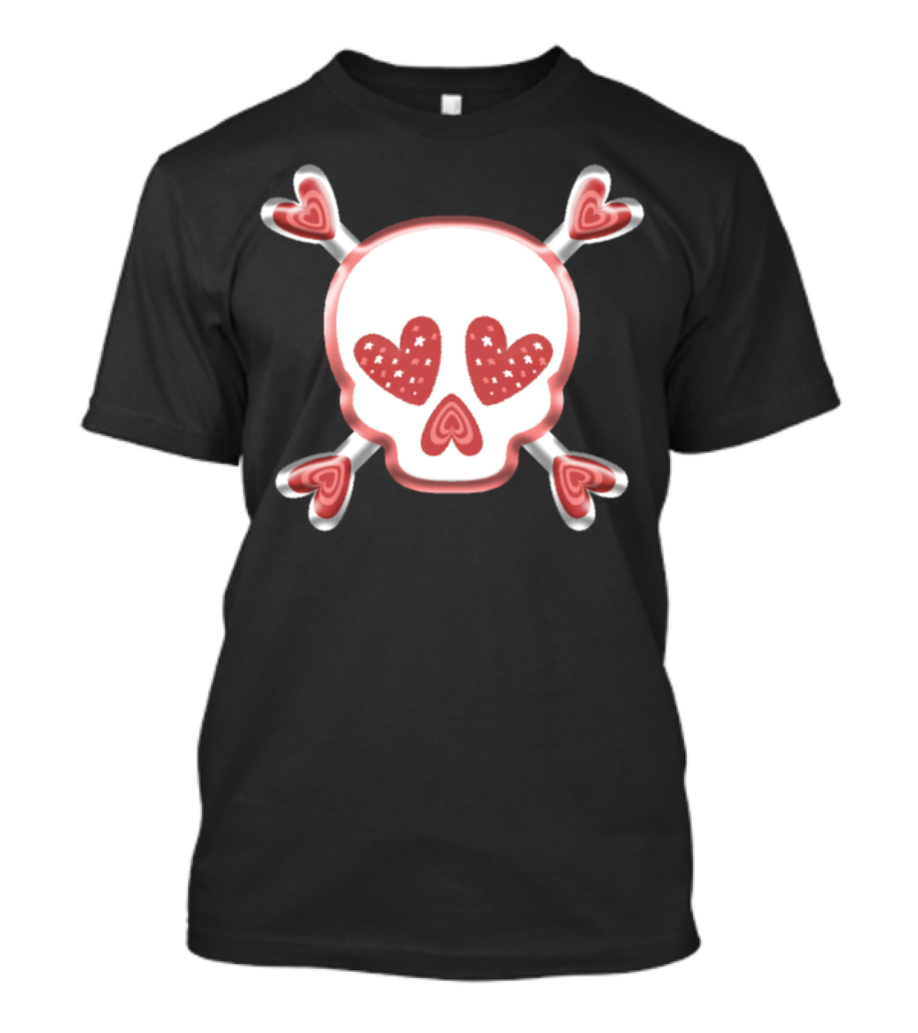 Cute Pink Heart Skull With Crossbones Hearts T-Shirt