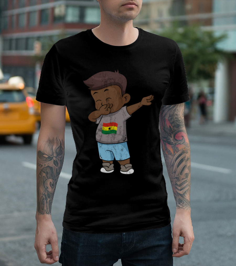 Dabbing Cartoon Character Wearing Ghana Flag T-Shirt