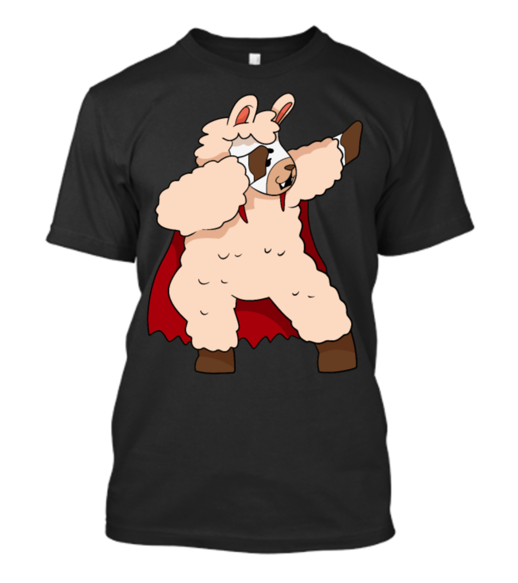Superhero Dabbing Halloween Alpaca Llama In Red Cape T-Shirt