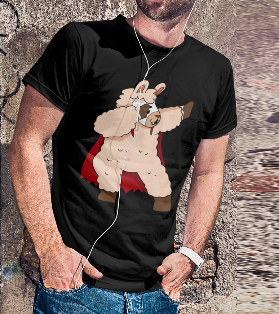 Superhero Dabbing Halloween Alpaca Llama In Red Cape T-Shirt