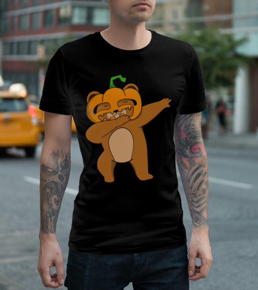 Dabbing Pumpkin Mask Bear Halloween T-Shirt